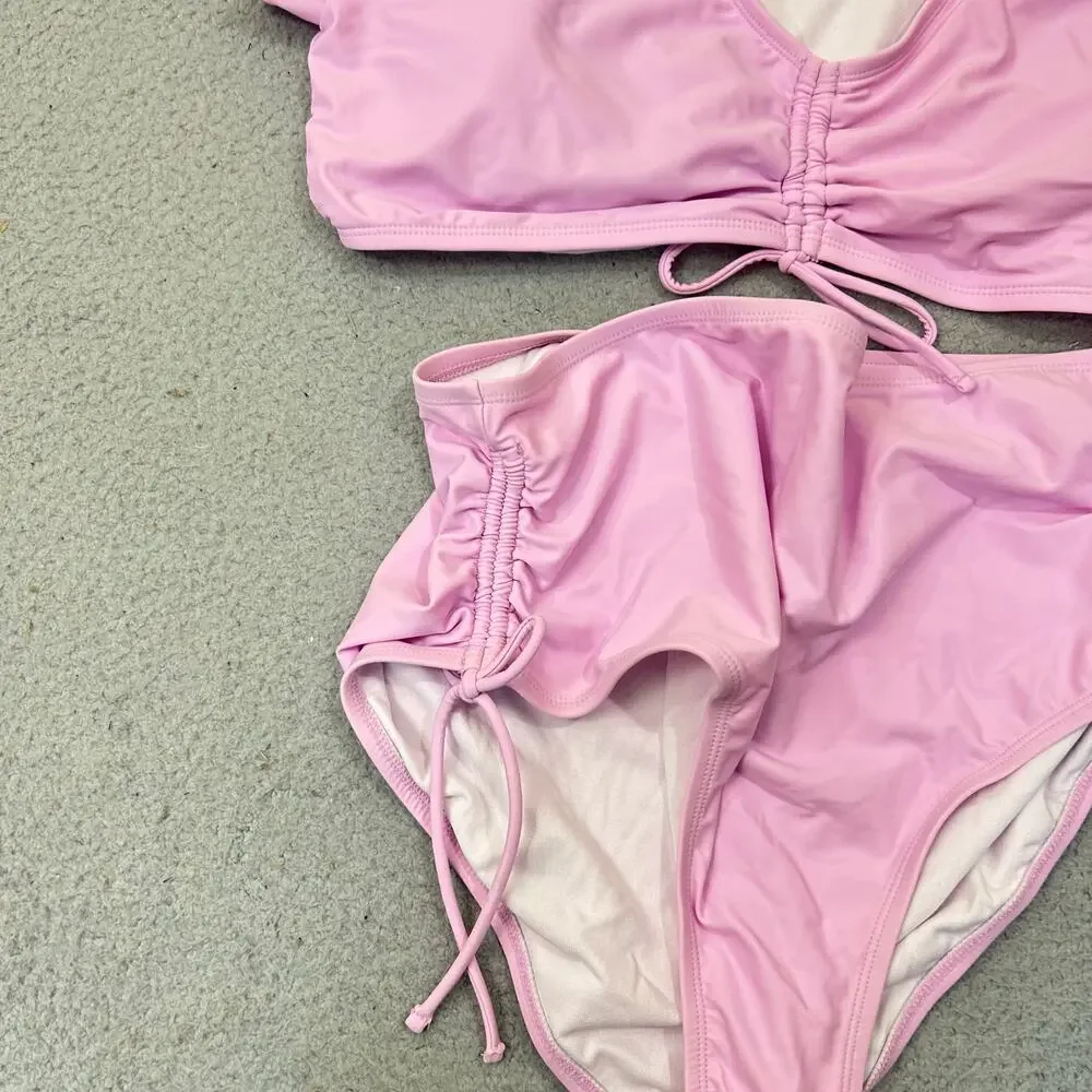 Decree Bikini Swimsuit‎ Womens 1X Pink Full Coverage High Rise 2 Piece NEW